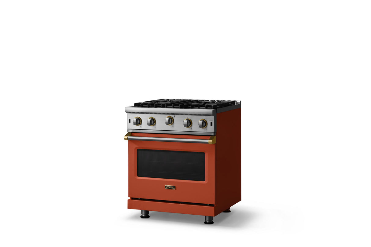 30"W. Open Burner Gas Range (Finish: Spiced Cider, Trim: Brushed Brass, Fuel: Natural Gas)