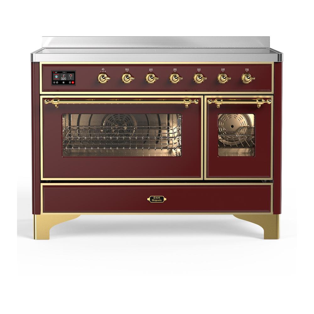 ILVE UMIB48NR3BUG Majestic III 48 inch Induction Range with 6 Elements, 5.02 cu. ft. Total Oven Capacity (Triple Glass Door, Burgundy, Brass)