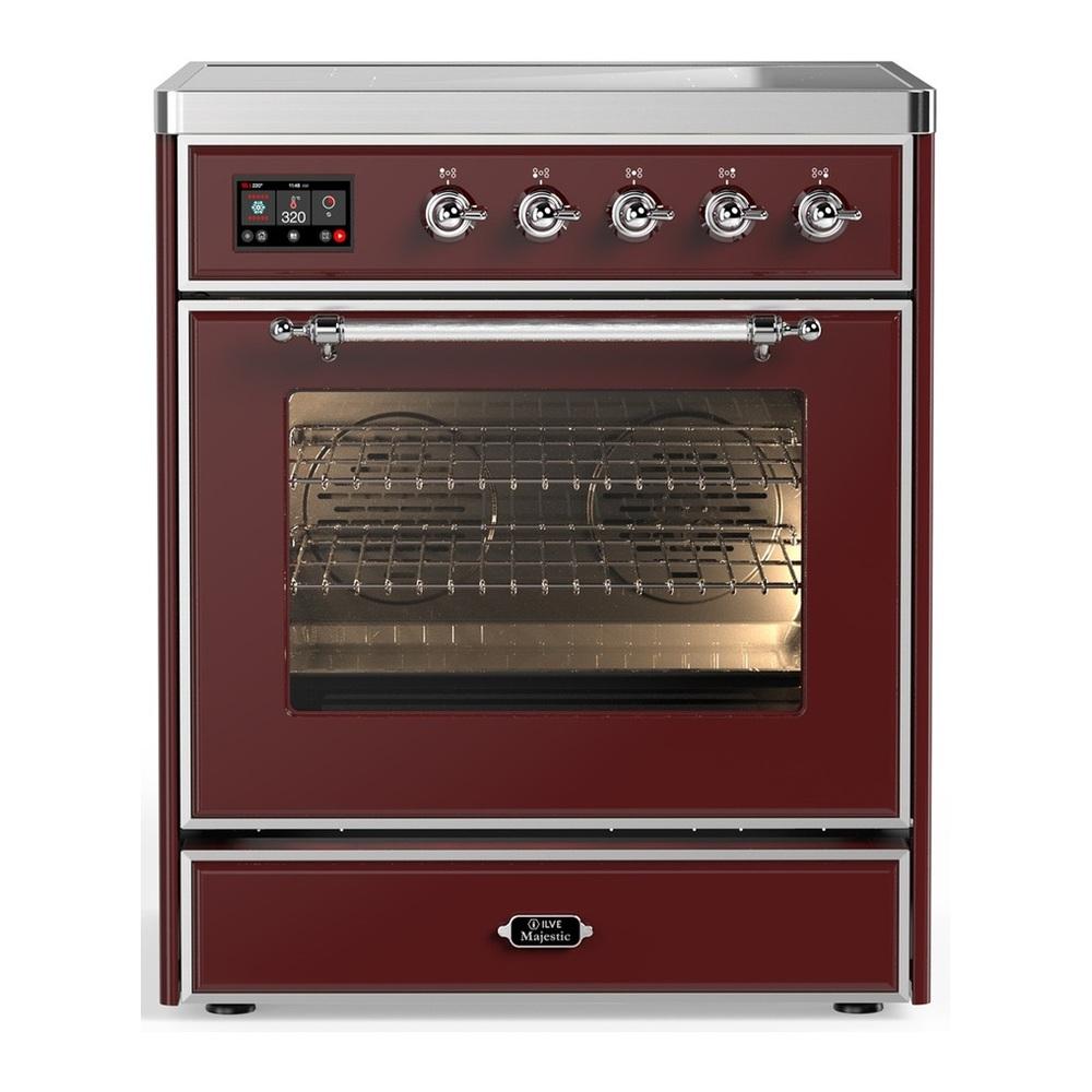 ILVE UMIB30NR3BUC Majestic III 30 inch Induction Range with 4 Elements, 4 cu. ft. Oven Capacity (Triple Glass Door, Burgundy, Chrome)