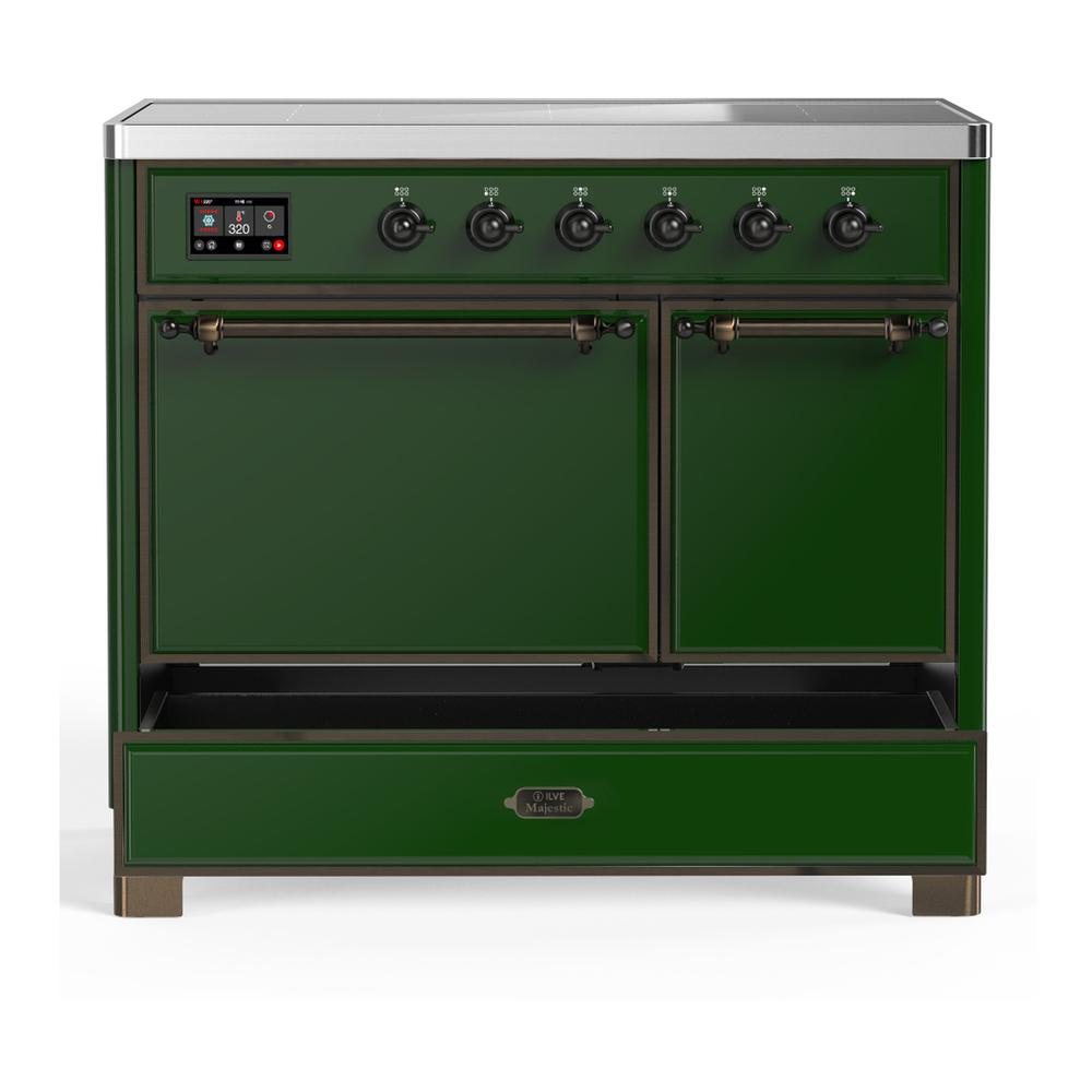 ILVE UMDIB40QNR3EGB Majestic III 40 inch Induction Range with 6 Elements, 3.82 cu. ft. Total Oven Capacity (Solid Door, Emerald Green, Burnished)