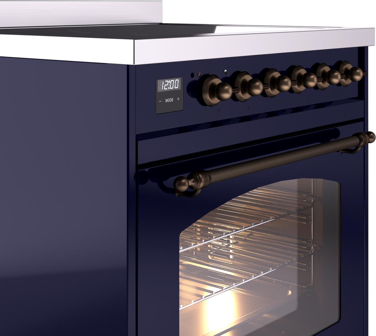 Nostalgie II 30 Inch Electric Freestanding Range in Blue with Bronze Trim