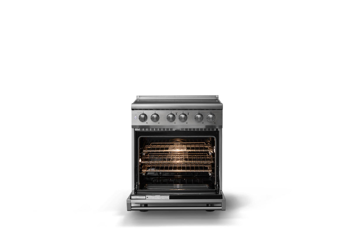 30"W. Induction Range (Finish: Stainless Steel, Trim: Polished Chrome)