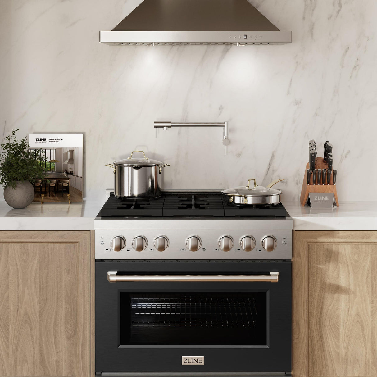 ZLINE 36 in. 5.2 cu. ft. 6 Burner Gas Range with Convection Gas Oven in Stainless Steel with Black Matte Door (SGR-BLM-36)