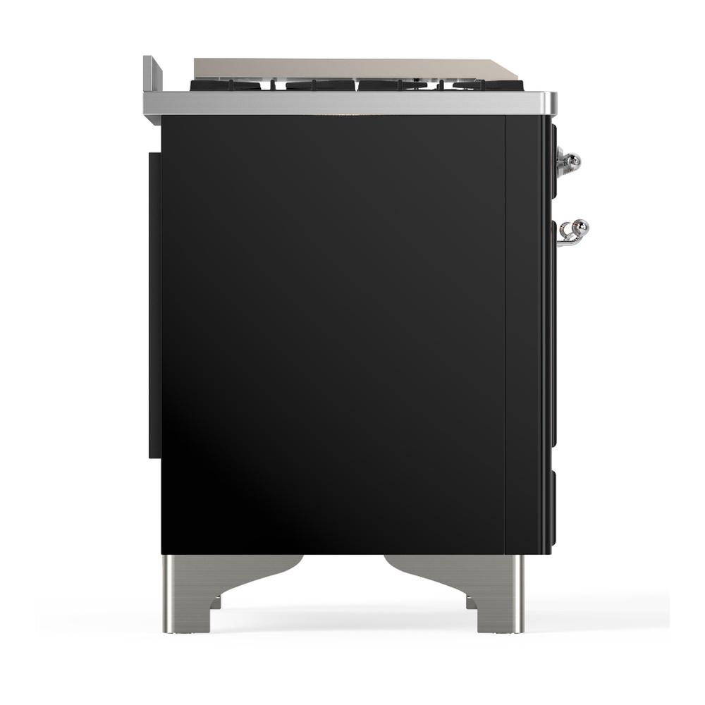 ILVE UM48FQNR3BKCLP Majestic III 48 inch Dual Fuel Range with 8 Burners and Griddle, Dual Function Burner up to 25,000 BTU (Liquid Propane, Solid Door, Glossy Black, Chrome)