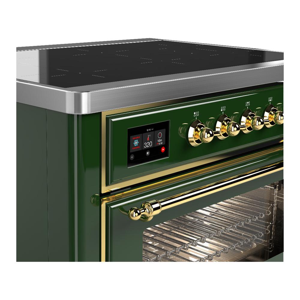 ILVE UMIB36NR3EGG Majestic III 36 inch Induction Range with 6 Elements, 3.5 cu. ft. Total Oven Capacity (Triple Glass Door, Emerald Green, Brass)