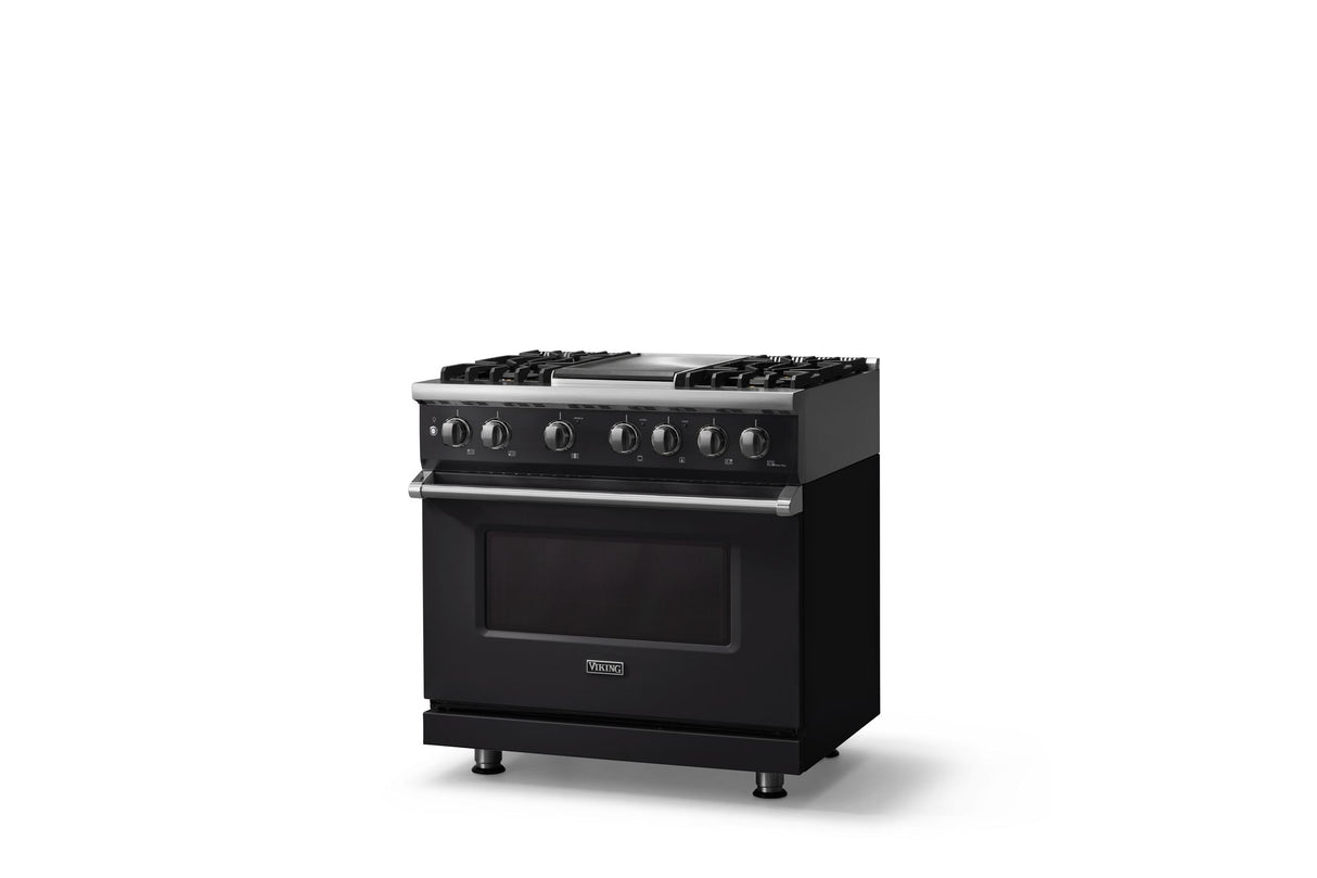 36"W. Dual Fuel Range (Burner: 4g, Finish: Onyx, Trim: Polished Chrome, Fuel: Natural Gas)