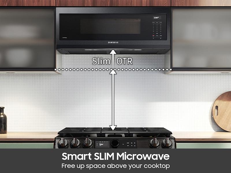 1.1 cu. ft. Smart SLIM Over-the-Range Microwave with 400 CFM Ventilation in Matte Black Steel