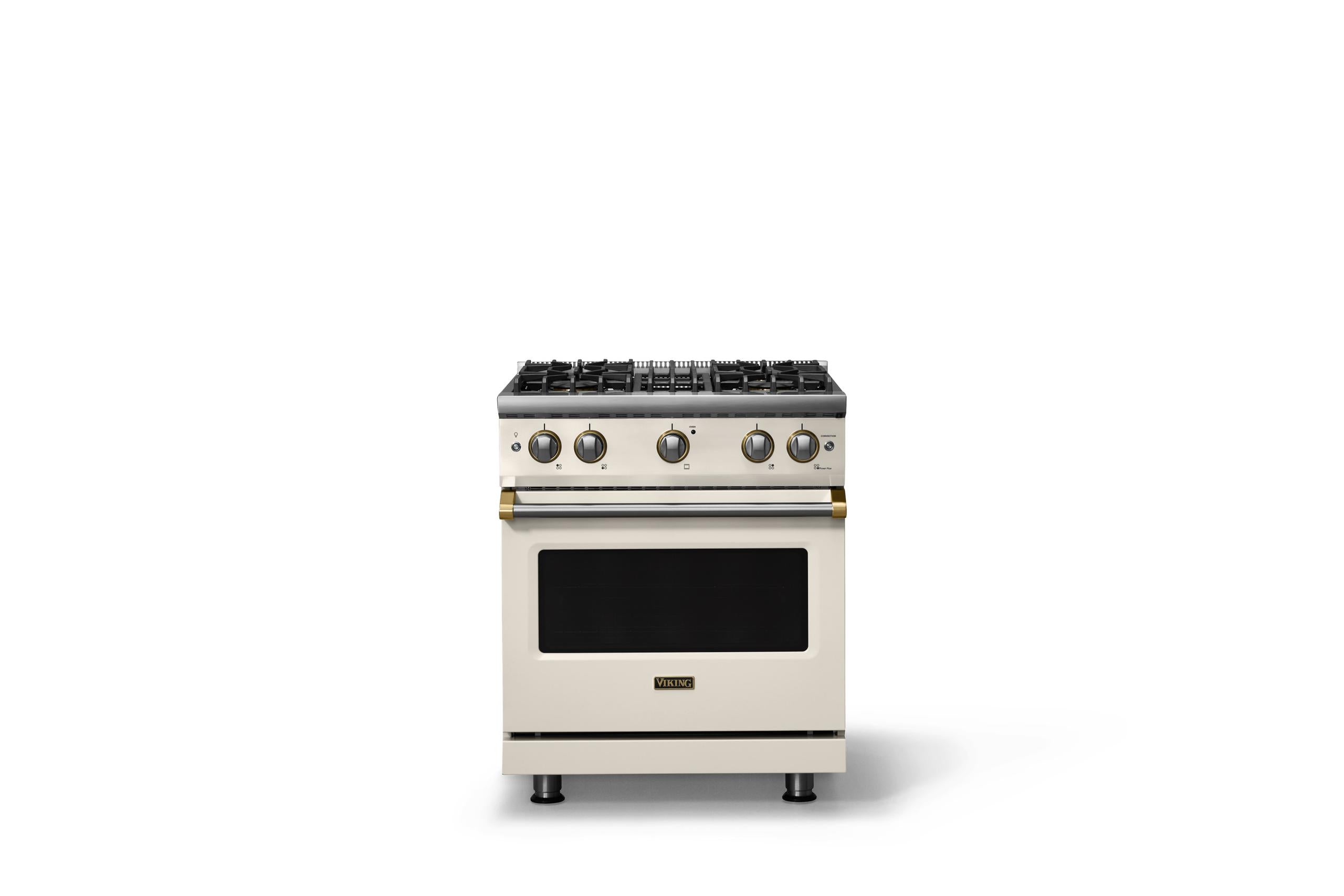 30"W. Sealed Burner Gas Range (Finish: Pure White, Trim: Brushed Brass, Fuel: Propane)