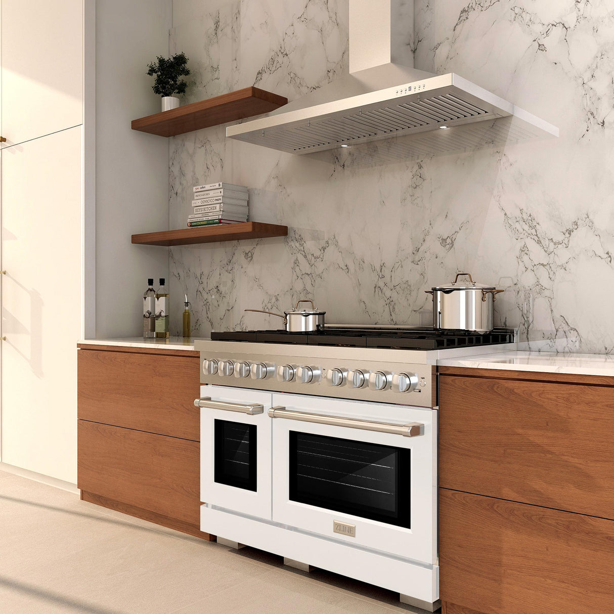 ZLINE 48 in. 6.7 cu. ft. 8 Burner Double Oven Gas Range in Stainless Steel with White Matte Doors (SGR-WM-48)