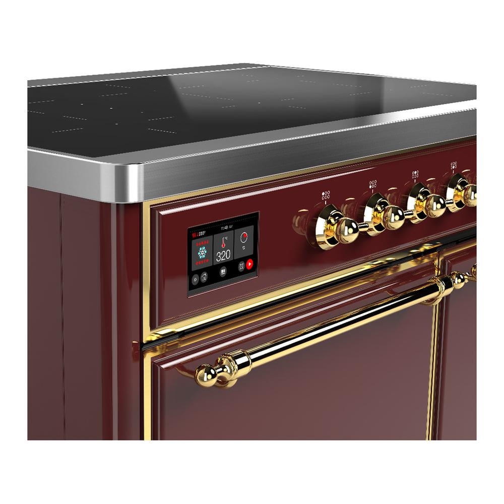 ILVE UMDIB40QNR3BUG Majestic III 40 inch Induction Range with 6 Elements, 3.82 cu. ft. Total Oven Capacity (Solid Door, Burgundy, Brass)