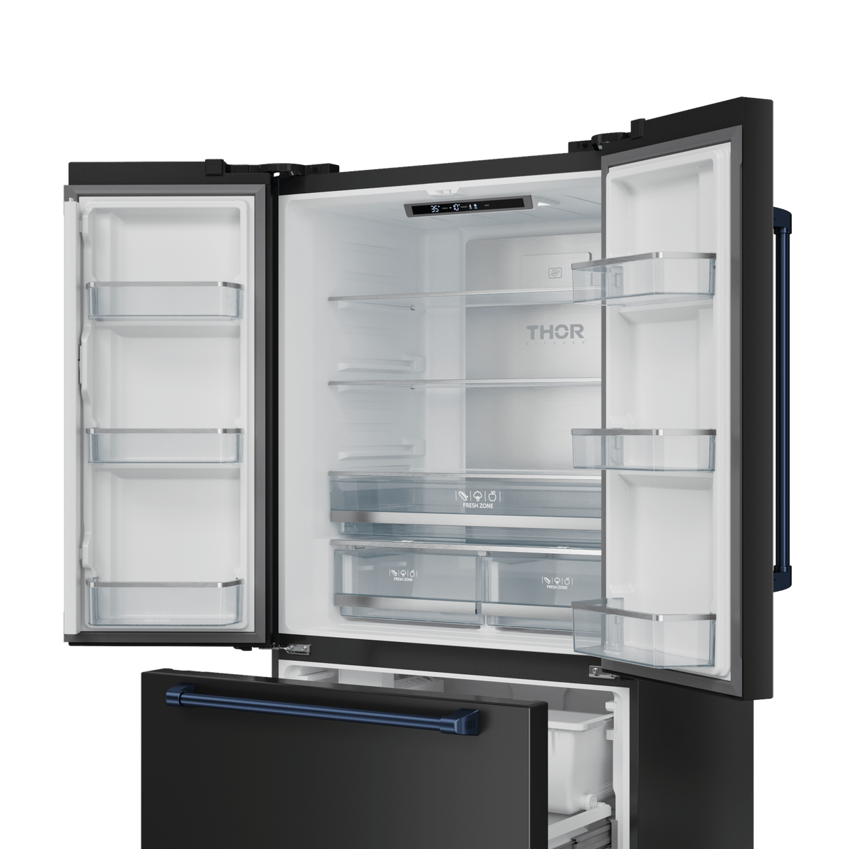 36 Inch 20.3 Cu Ft French Door Counter Depth Refrigerator With Ice Maker In Black/navy Blue Gordon Ramsay Series
