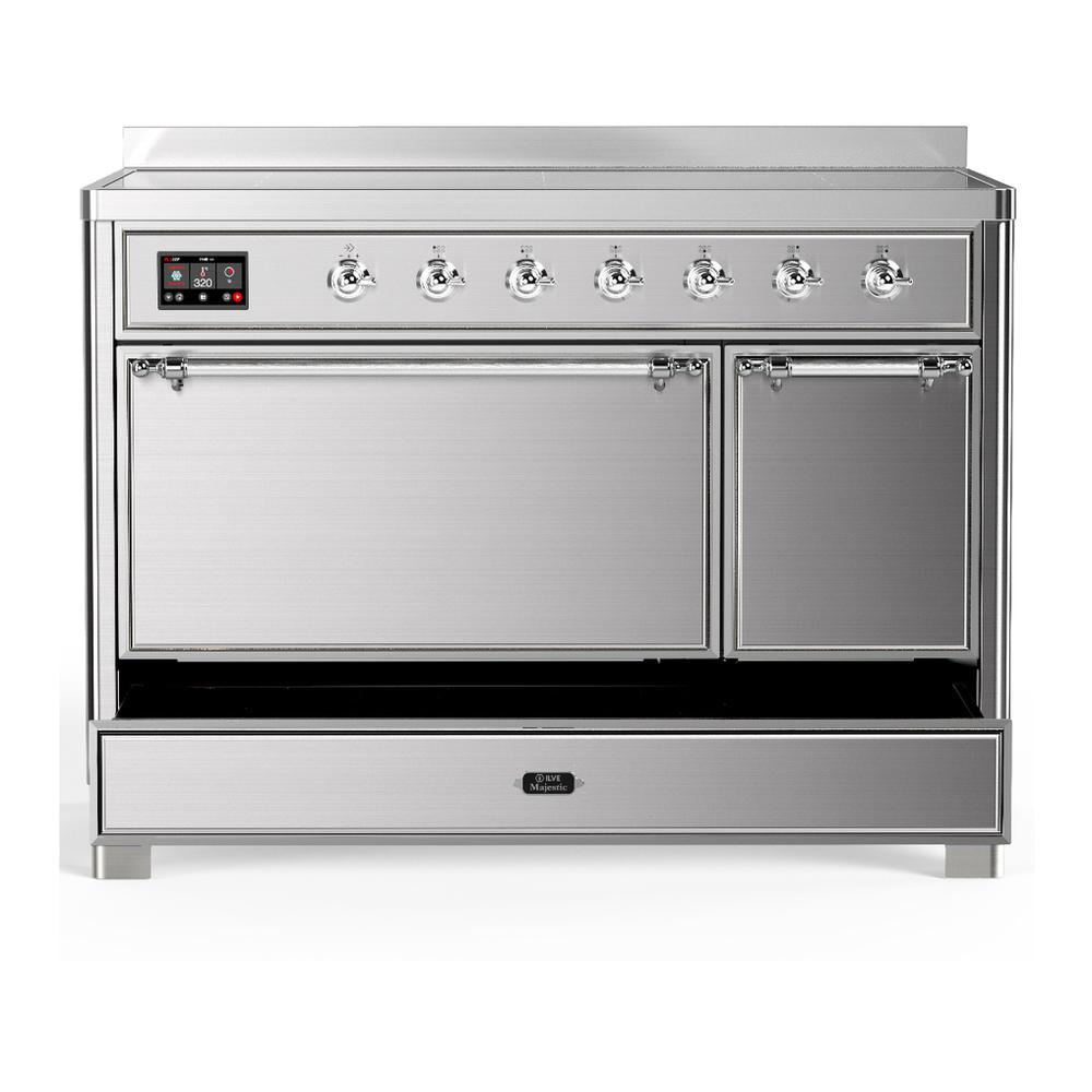 ILVE UMIB48QNR3SSC Majestic III 48 inch Induction Range with 6 Elements, 5.02 cu. ft. Total Oven Capacity (Solid Door, Stainless Steel, Chrome)