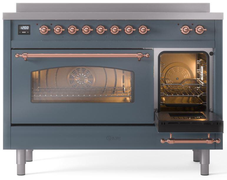 Nostalgie II 48 Inch Electric Freestanding Range in Blue Grey with Copper Trim