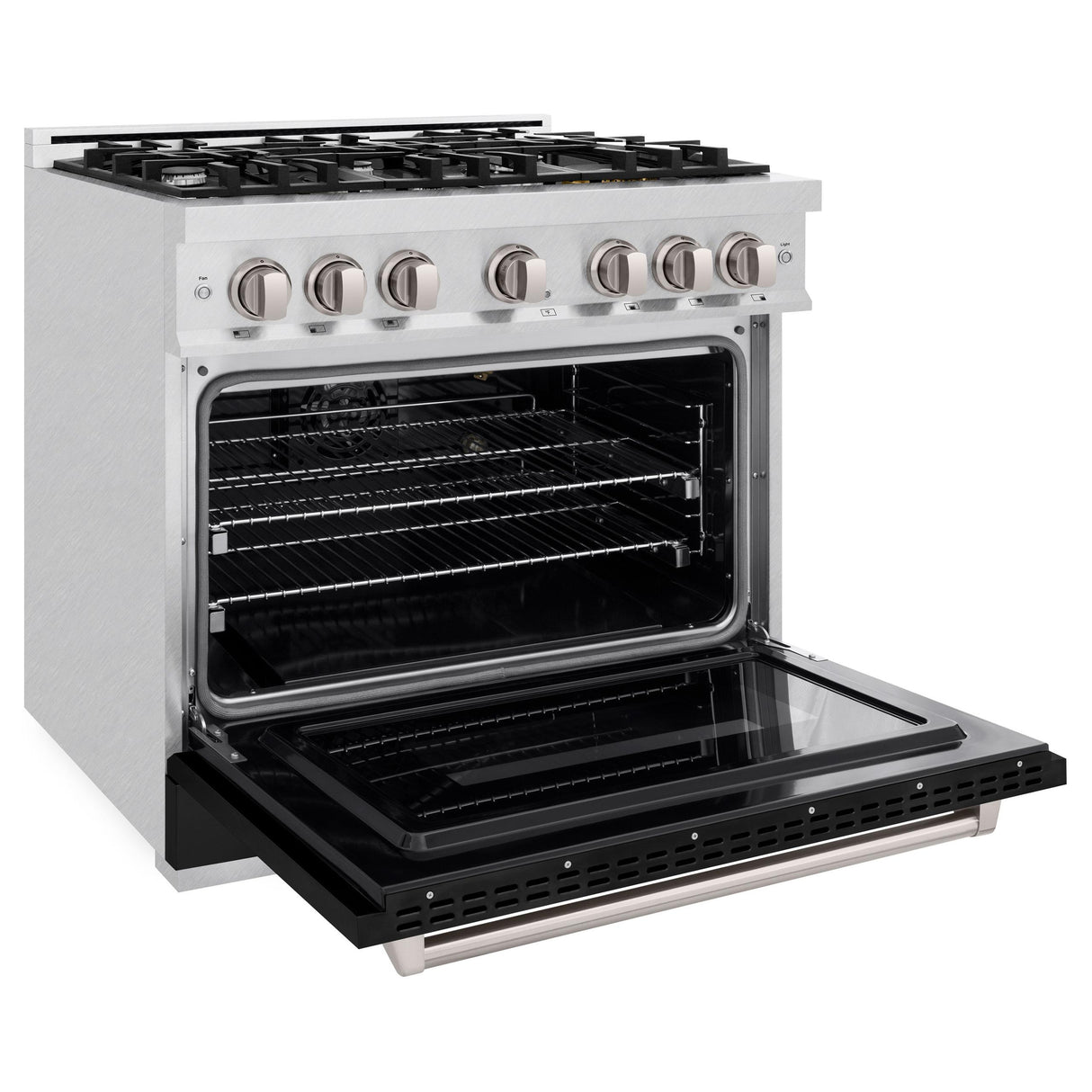 ZLINE 36 in. 5.2 cu. ft. Classic Gas Range with 6 Burner Cooktop and Convection Gas Oven in DuraSnow' Stainless Steel with Black Matte Door (CGRS-BLM-36)
