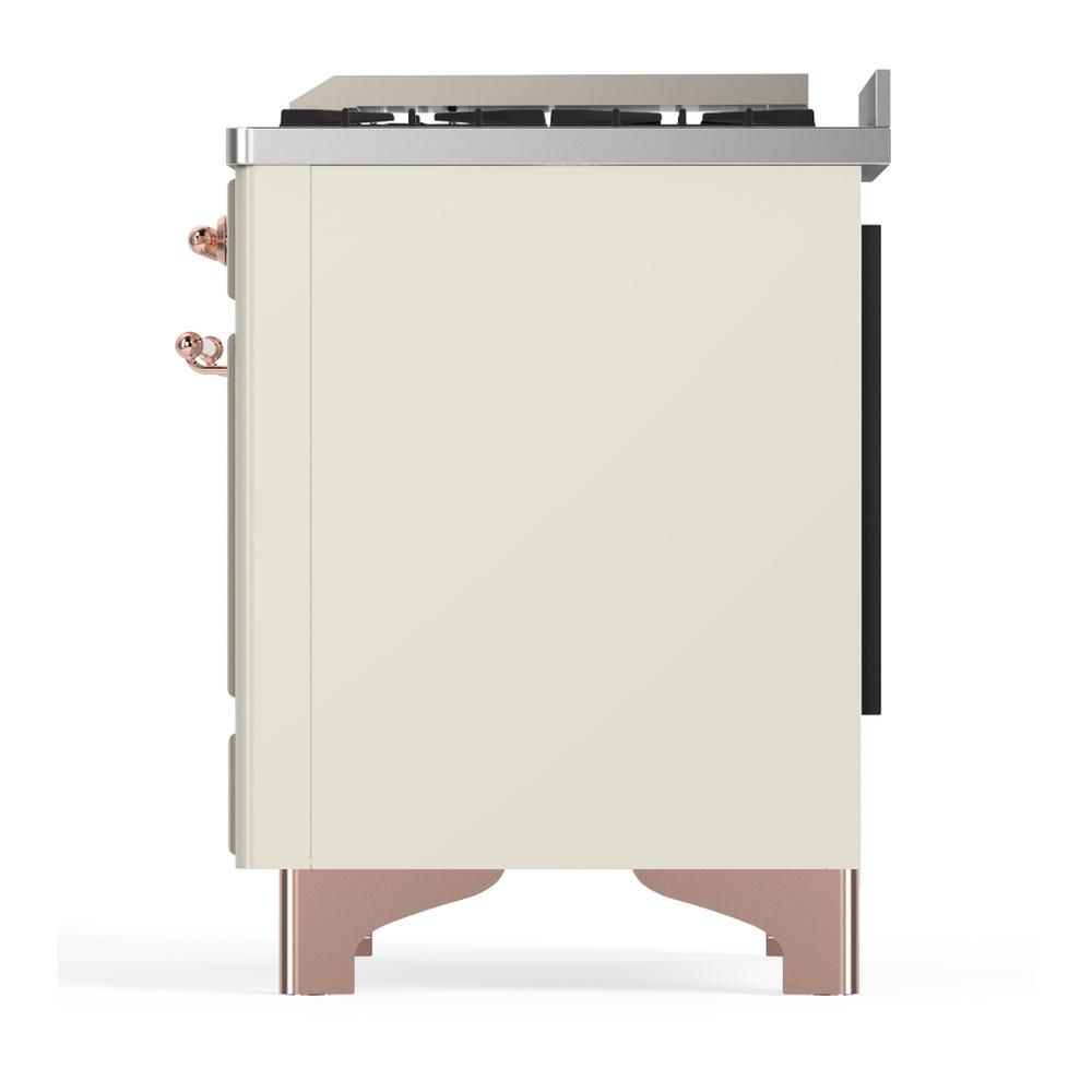 ILVE UM36FQNR3AWPLP Majestic III 36 inch Dual Fuel Range with 6 Black Brass Burners and Griddle, Dual Function Burner up to 25,000 BTU (Solid Door, Antique White, Copper, Liquid Propane)