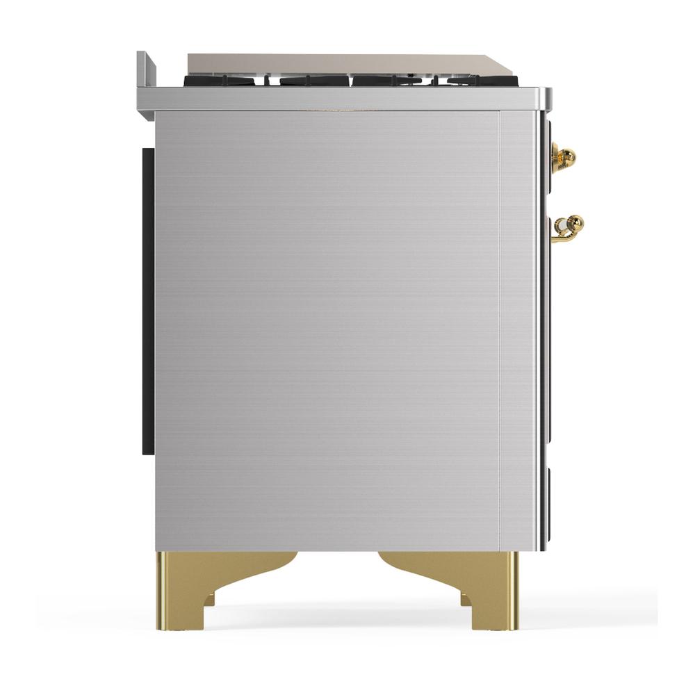 ILVE UMD40FQNR3SSG Majestic III 40 inch Dual Fuel Range with 6 Burners and Griddle, Dual Function Burner up to 25,000 BTU (Natural Gas, Solid Door, Stainless Steel, Brass)