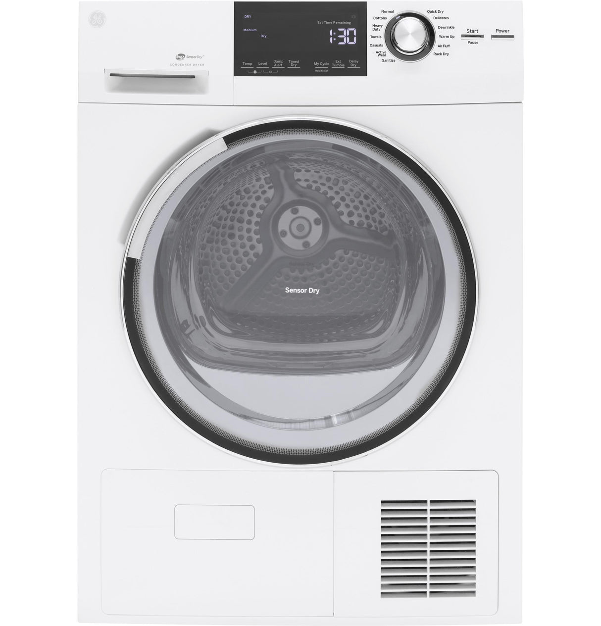 GE® 4.0 cu.ft. Capacity 24" Ventless Condenser Frontload Electric Dryer with Stainless Steel Basket