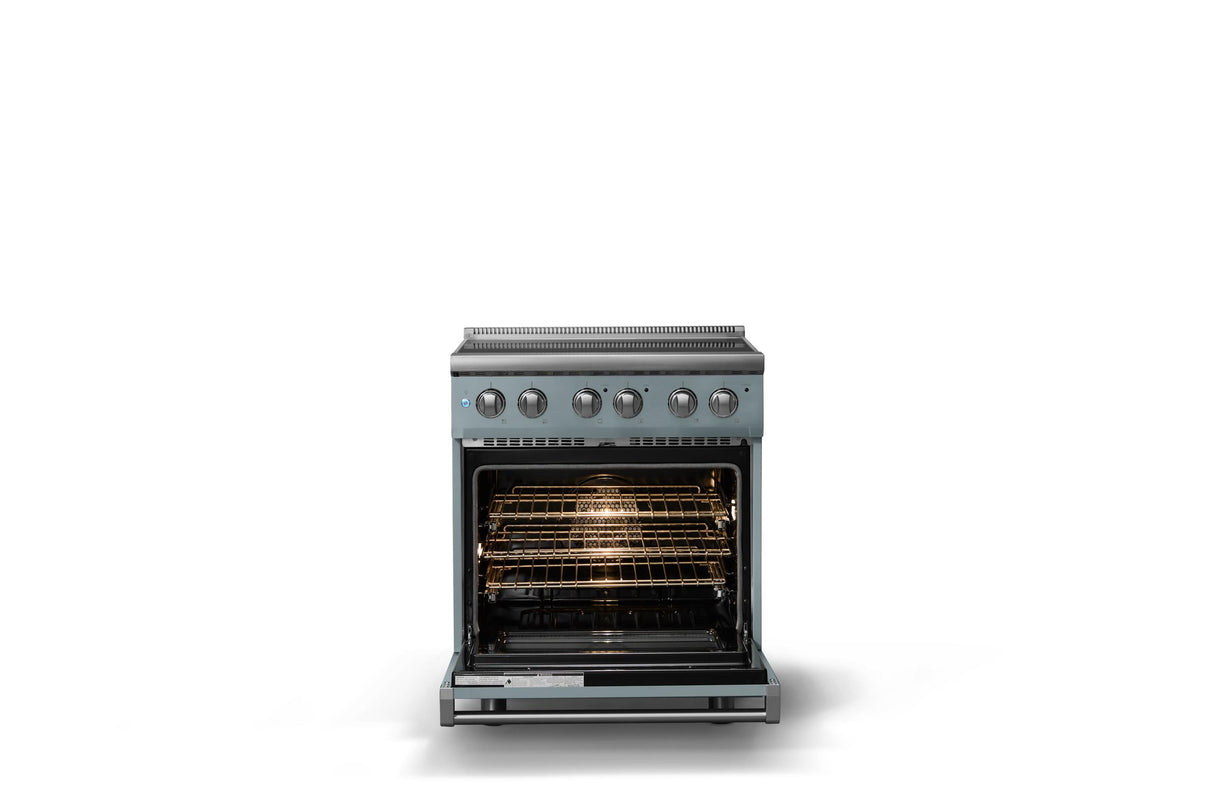 30"W. Electric Range (Finish: November Sky, Trim: Polished Chrome)