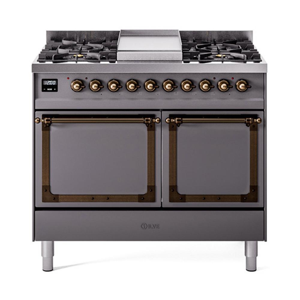 ILVE UND40FQNMPMGB Nostalgie II Noblesse 40 inch Dual Fuel Range (Natural Gas, Solid Door, Graphite Matte, Burnished)