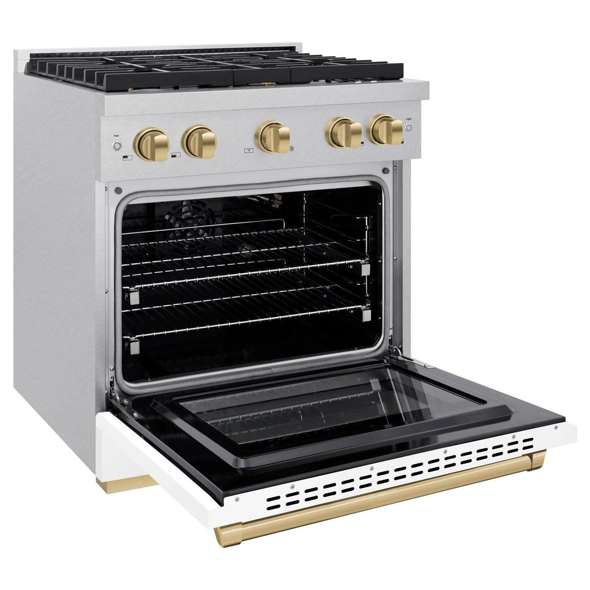 ZLINE Autograph Edition 30 in. 4.2 cu. ft. 4 Burner Gas Range with Convection Gas Oven in DuraSnow' Stainless Steel with White Matte Door and Champagne Bronze Accents (SGRSZ-WM-30-CB)