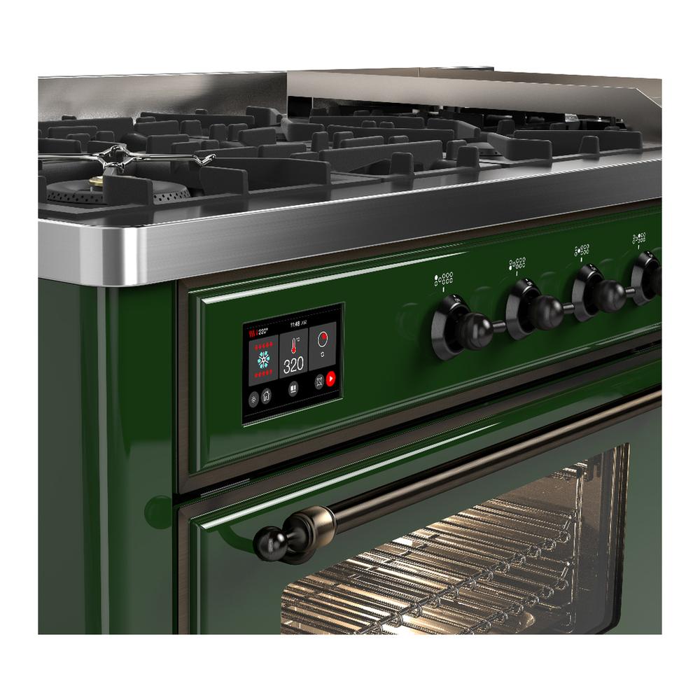 ILVE UM60FNR3EGB Majestic III 60 inch Dual Fuel Range with 9 Burners and Griddle, Dual Function Burner up to 25,000 BTU (Natural Gas, Triple Glass Door, Emerald Green, Burnished)