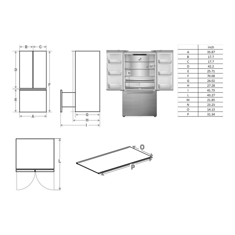 Verona VEFFD3620RISL 36 inch Freestanding French Door Refrigerator with 20.3 cu. ft. Capacity, Automatic Ice Maker, Recessed Handle