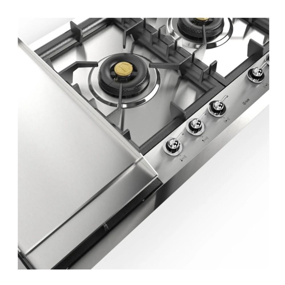 ILVE UHCPT125FNSSC Nostalgie II 48 inch Built-In Gas Cooktop with Total Black Brass Burners, in Stainless Steel (6 Sealed Burners + Left Griddle, Natural Gas, Chrome)