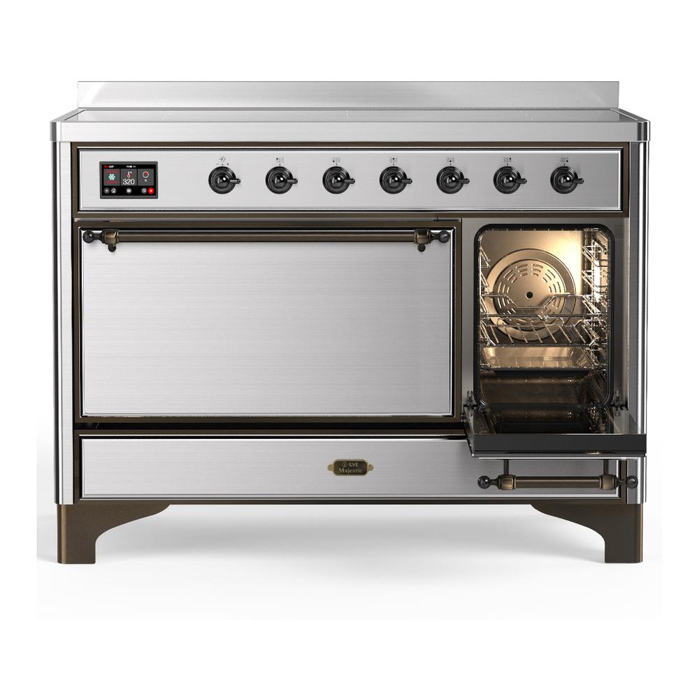 ILVE UMIB48QNR3SSB Majestic III 48 inch Induction Range with 6 Elements, 5.02 cu. ft. Total Oven Capacity (Solid Door, Stainless Steel, Burnished)
