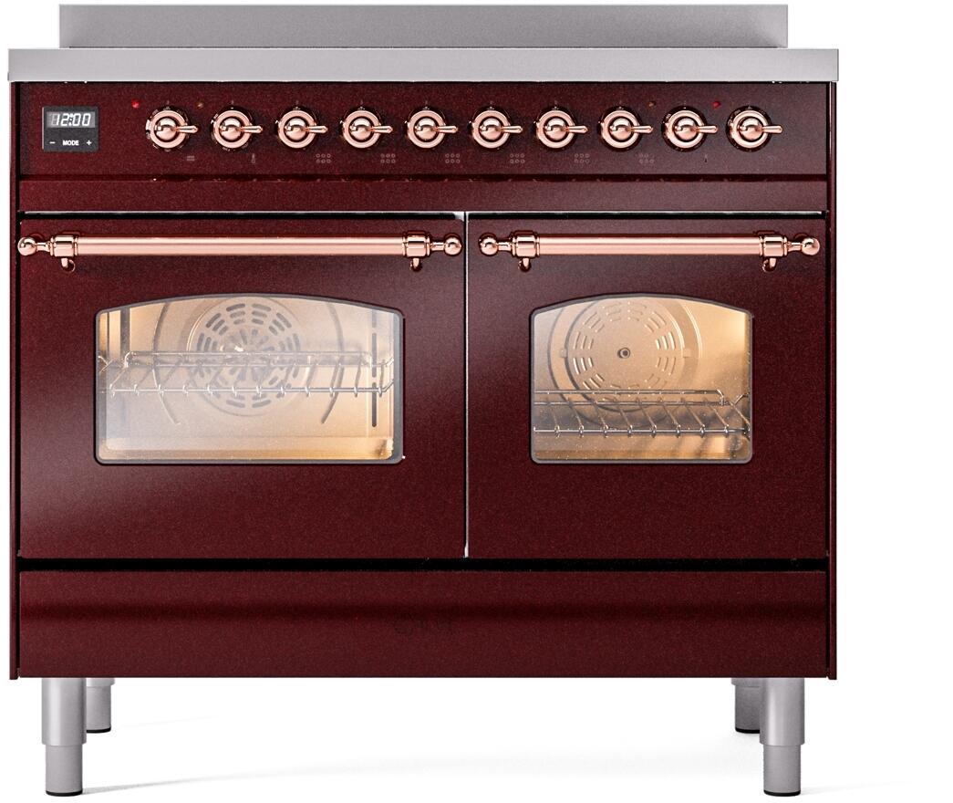 Nostalgie II 40 Inch Electric Freestanding Range in Burgundy with Copper Trim
