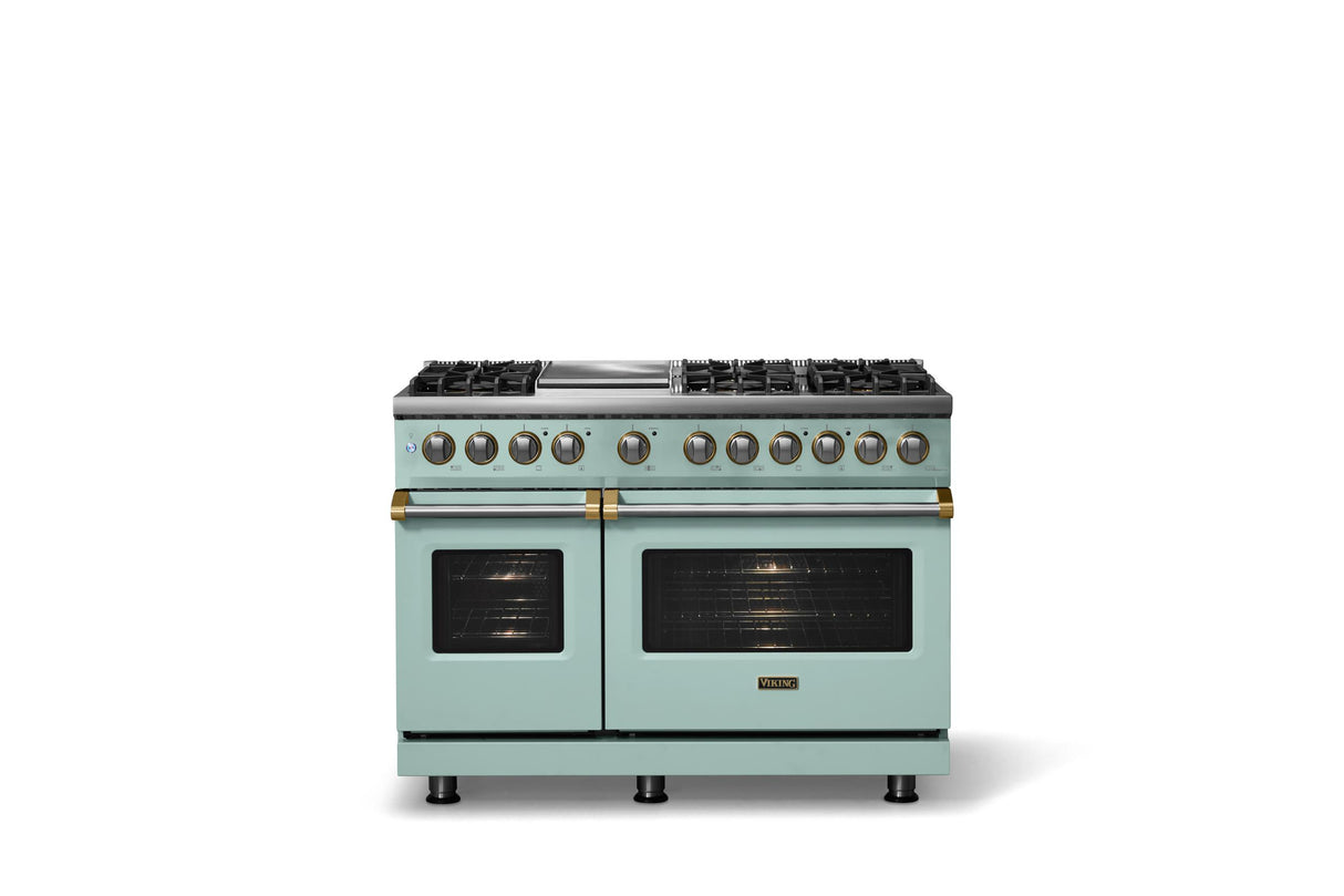 48"W. Dual Fuel Range (Burner: 6g, Finish: Splash, Trim: Brushed Brass, Fuel: Natural Gas)