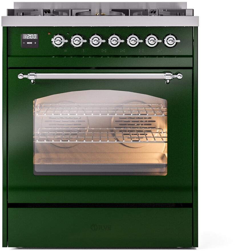 Nostalgie II 30 Inch Dual Fuel Liquid Propane Freestanding Range in Emerald Green with Chrome Trim