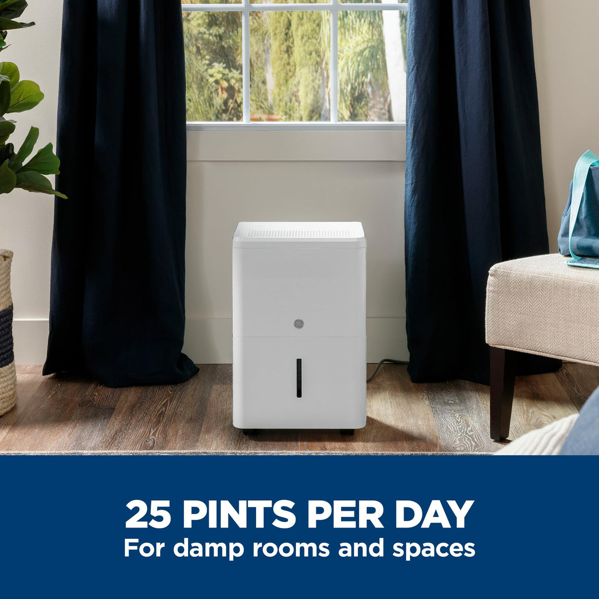 GE® 25 Pint Portable Dehumidifier with Smart Dry for Damp Spaces