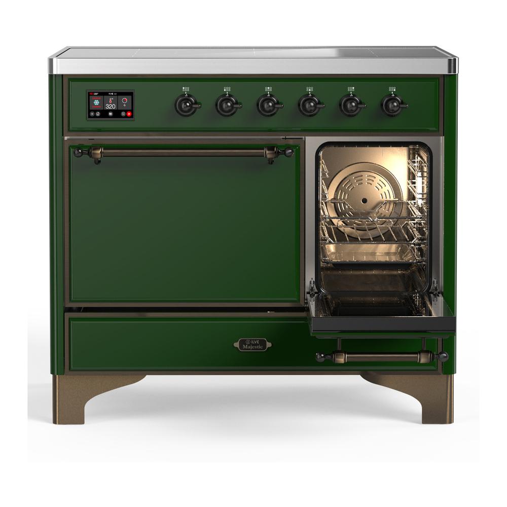 ILVE UMDIB40QNR3EGB Majestic III 40 inch Induction Range with 6 Elements, 3.82 cu. ft. Total Oven Capacity (Solid Door, Emerald Green, Burnished)