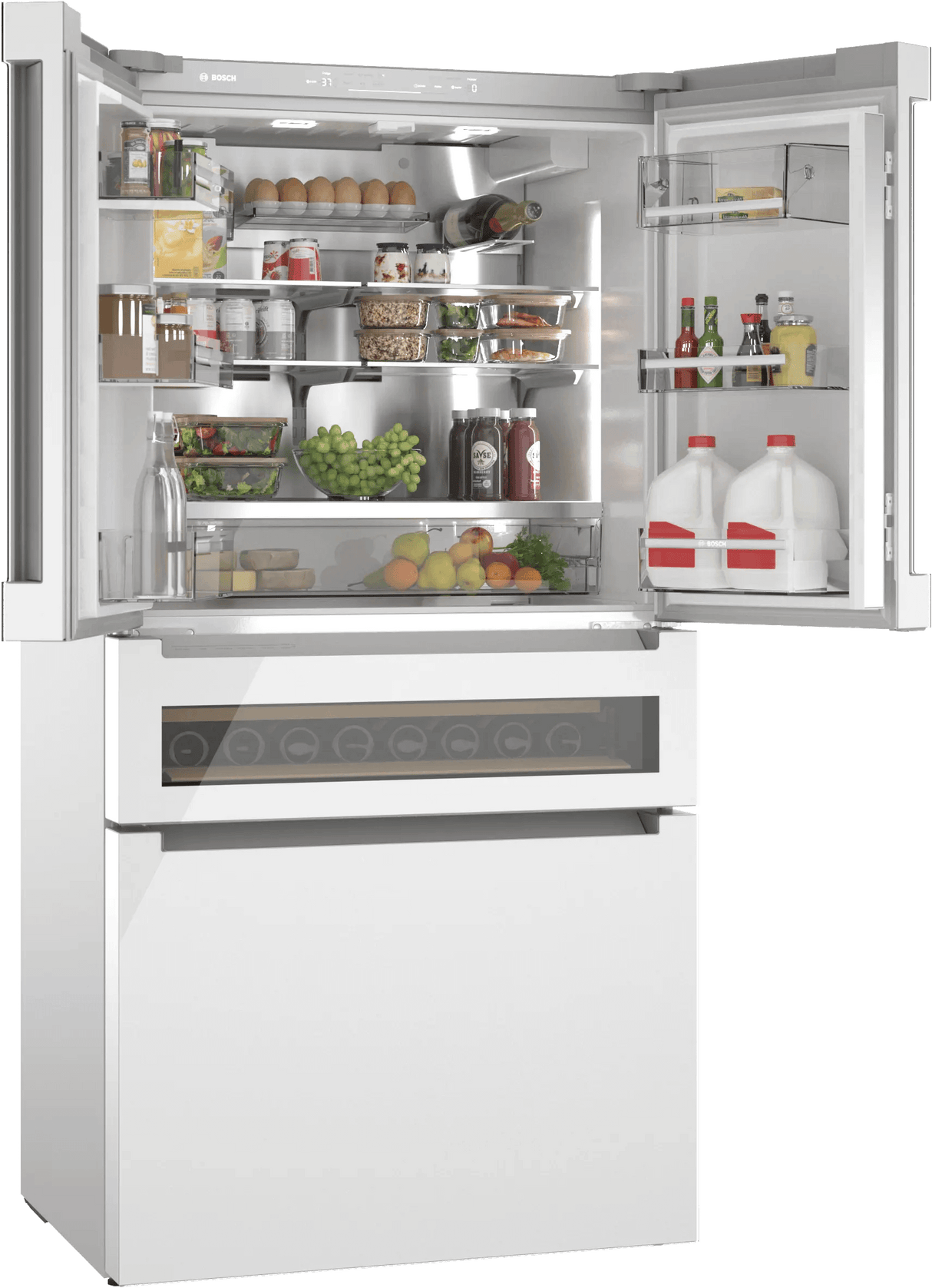 800 Series French Door Bottom Mount Refrigerator, Glass door 36" White, Total No Frost