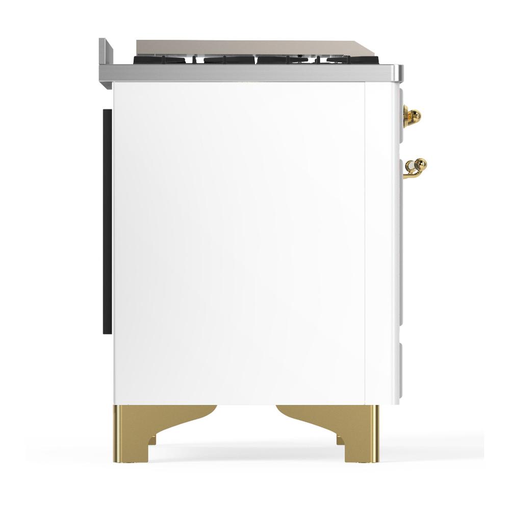 ILVE UMD40FNR3WHG Majestic III 40 inch Dual Fuel Range with 6 Burners and Griddle, Dual Function Burner up to 25,000 BTU (Natural Gas, Triple Glass Door, White, Brass)