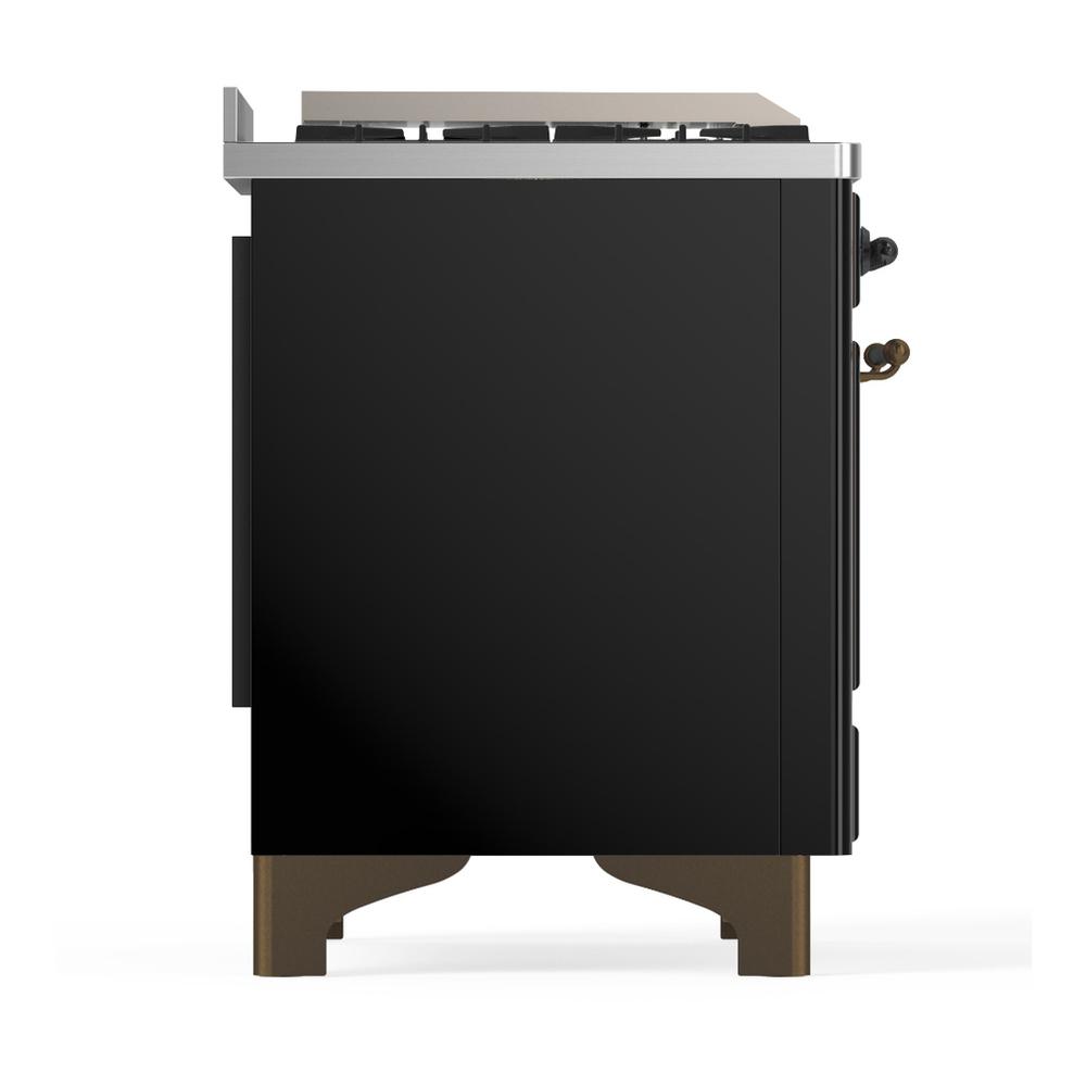 ILVE UM48FSQNR3BKB Majestic III 48 inch Dual Fuel Range with 5 Black Brass Burners, Griddle and French Top, Dual Function Burner up to 25,000 BTU (Natural Gas, Solid Door, Glossy Black, Burnished)