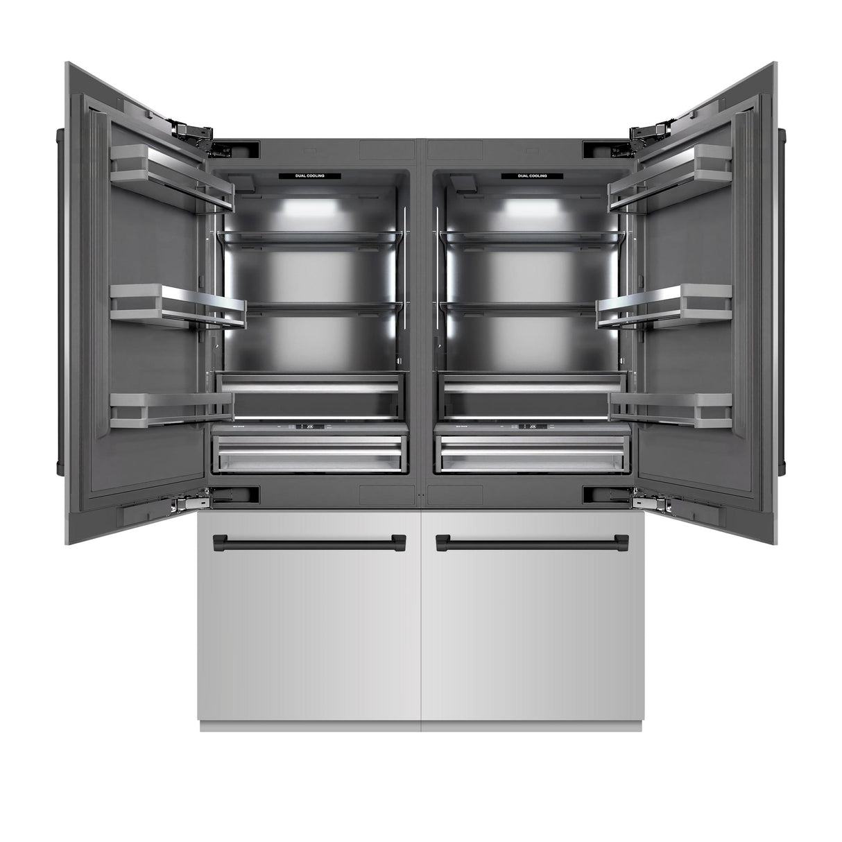 ZLINE Autograph Edition 60 in. 32.2 cu. ft. French Door Built-In Bottom Freezer Refrigerator with Water Dispenser and Ice Maker in Stainless Steel with Graphite Gray Interior and Matte Black Accents (GRBIVZ-304-60MB)
