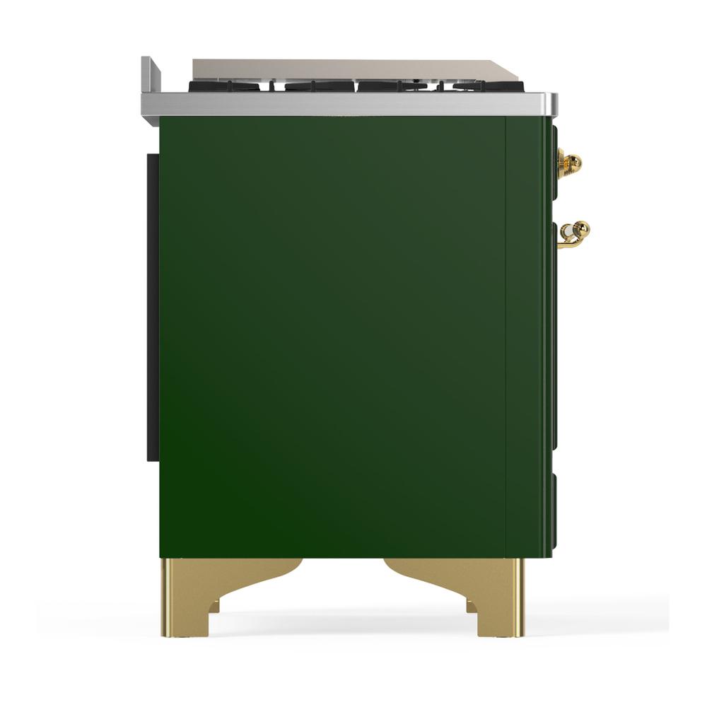 ILVE UMD40FNR3EGGLP Majestic III 40 inch Dual Fuel Range with 6 Burners and Griddle, Dual Function Burner up to 25,000 BTU (Liquid Propane, Triple Glass Door, Emerald Green, Brass)