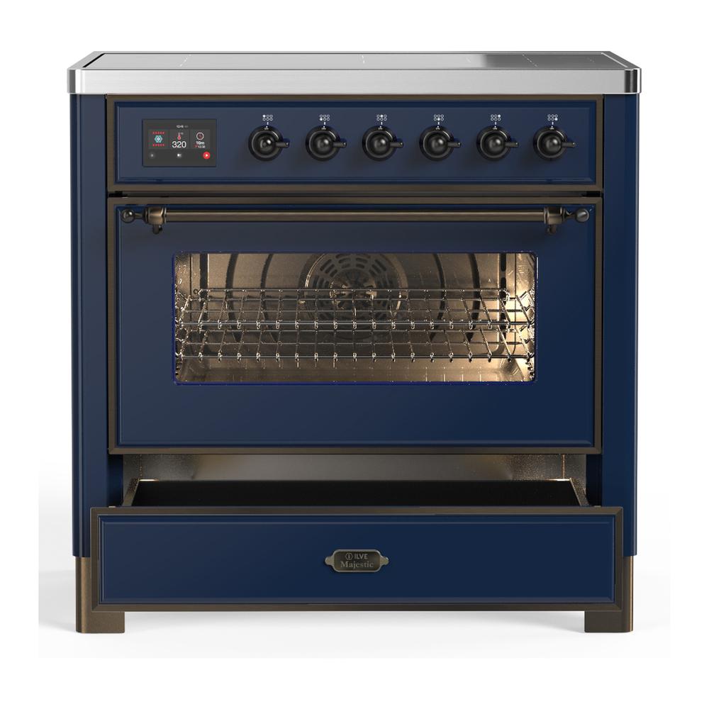 ILVE UMIB36NR3MBB Majestic III 36 inch Induction Range with 6 Elements, 3.5 cu. ft. Total Oven Capacity (Triple Glass Door, Midnight Blue, Burnished)