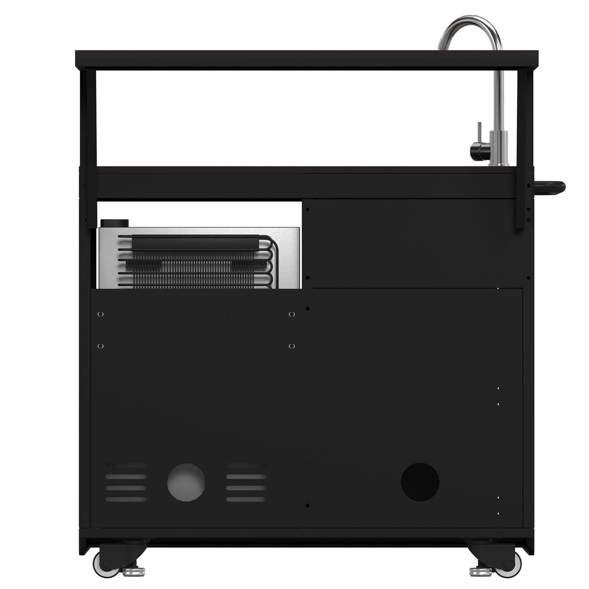 Forno All Aperto 87,600 BTU Outdoor Kitchen, 4 Burners, Infrared Burners, Side Burner, Black Sintered Stone Countertops, Gas Pizza Oven, Sink Module, Bar & Beverage Center