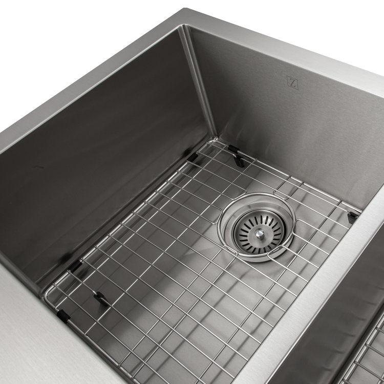 ZLINE 36 in. Niseko Farmhouse Apron Mount Double Bowl Stainless Steel Kitchen Sink with Bottom Grid (SA50D-36)