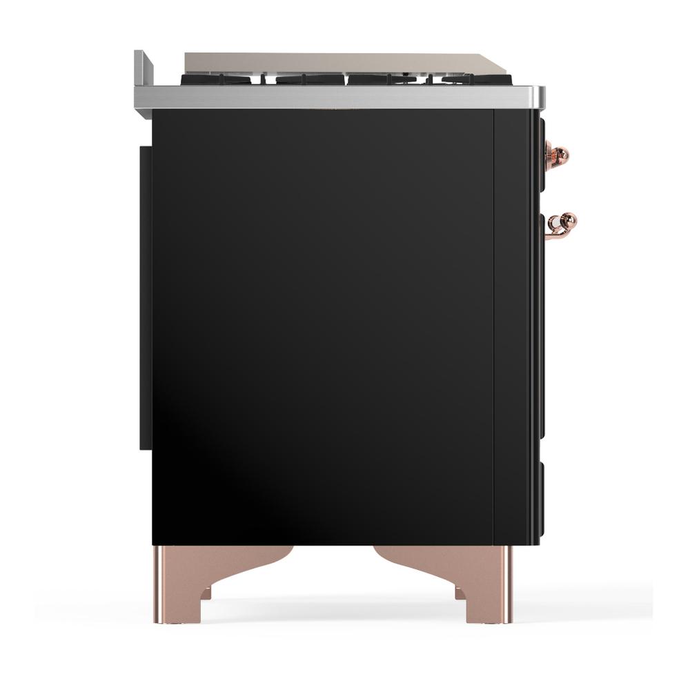 ILVE UMD40FNR3BKPLP Majestic III 40 inch Dual Fuel Range with 6 Burners and Griddle, Dual Function Burner up to 25,000 BTU (Liquid Propane, Triple Glass Door, Glossy Black, Copper)