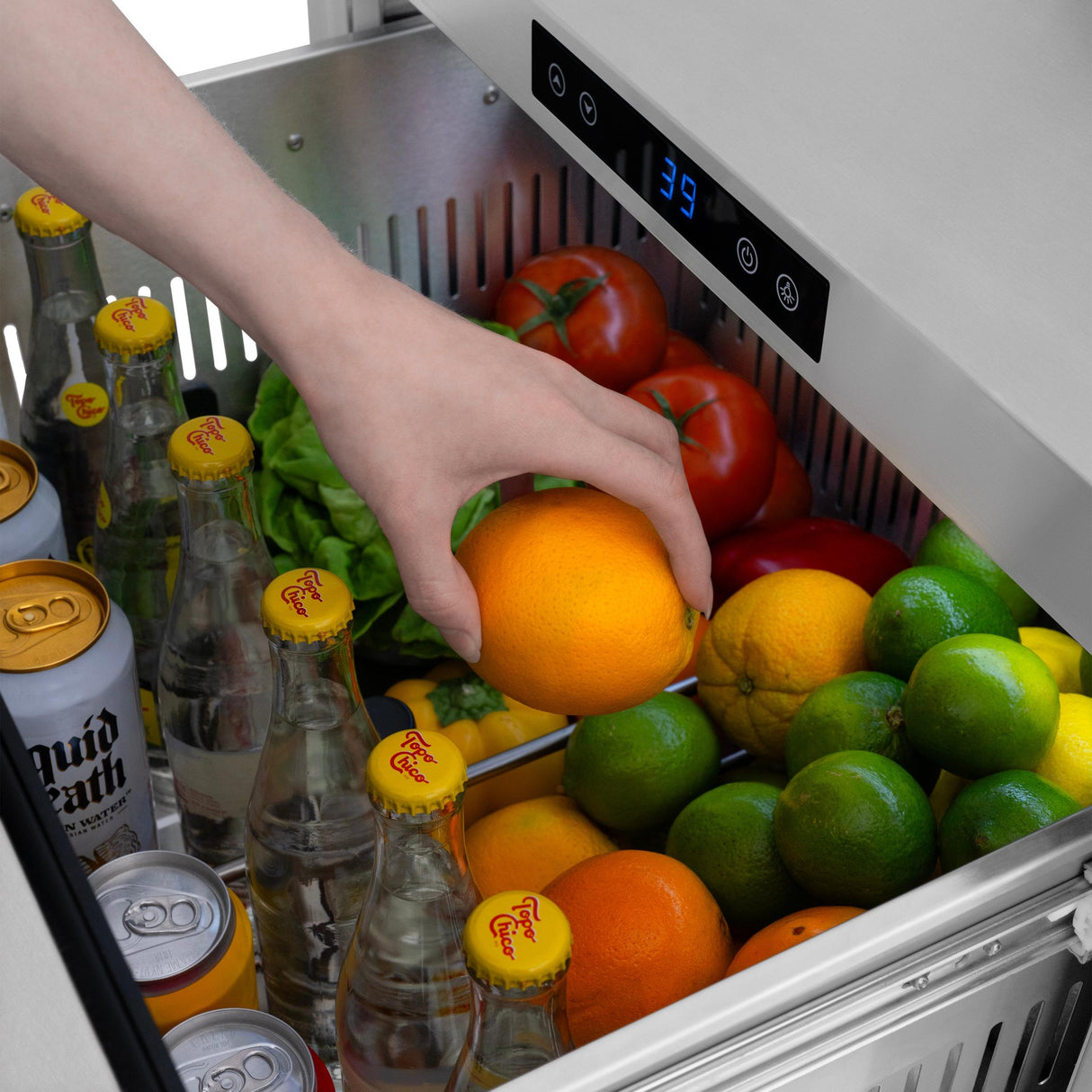 ZLINE 24 in. Touchstone 168 Can Outdoor-Rated Dual Refrigerator Drawer with DuraSnow' Stainless Steel Doors (RDSO-SN-24)