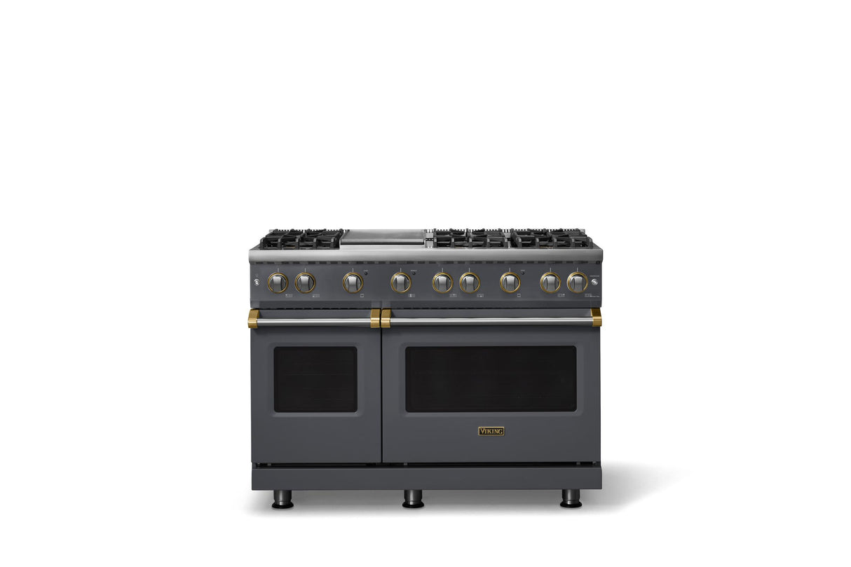 48"W. Sealed Burner Gas Range (Burner: 6g, Finish: Cast Black, Trim: Brushed Brass, Fuel: Propane)