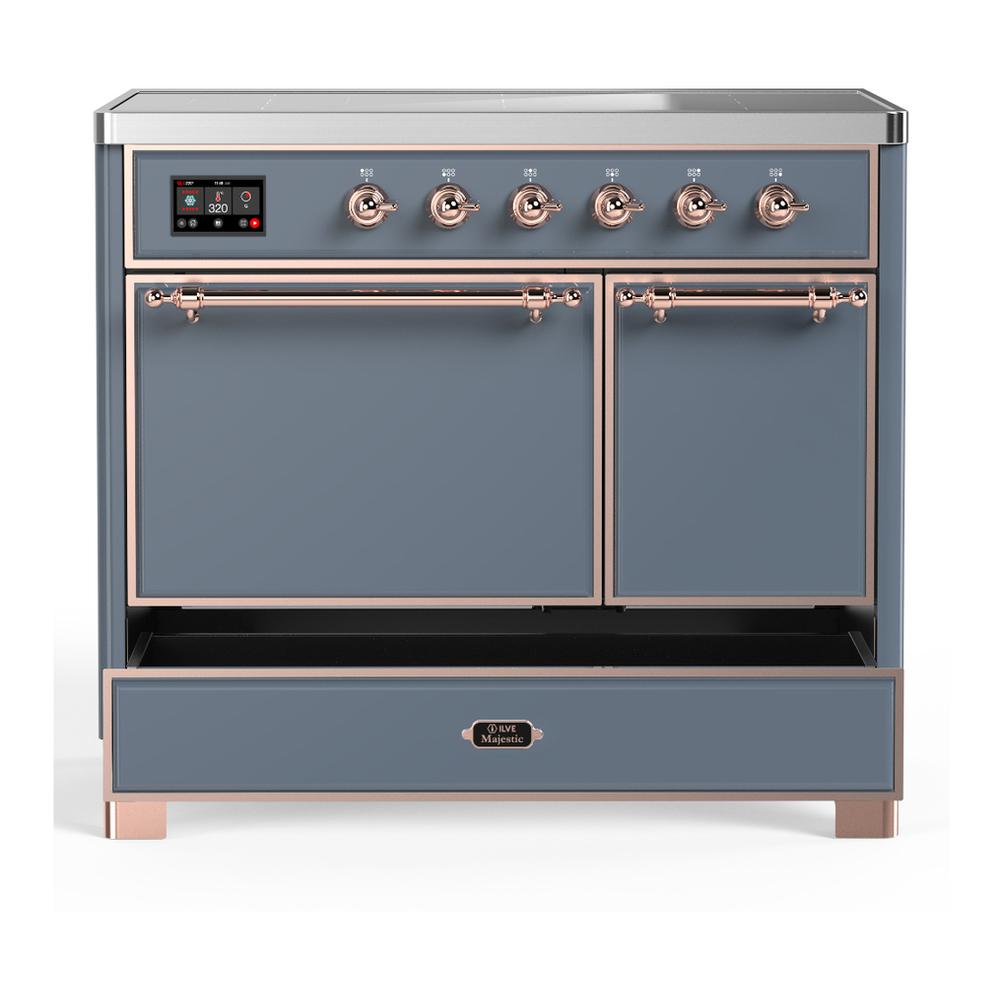 ILVE UMDIB40QNR3BGP Majestic III 40 inch Induction Range with 6 Elements, 3.82 cu. ft. Total Oven Capacity (Solid Door, Blue Grey, Copper)