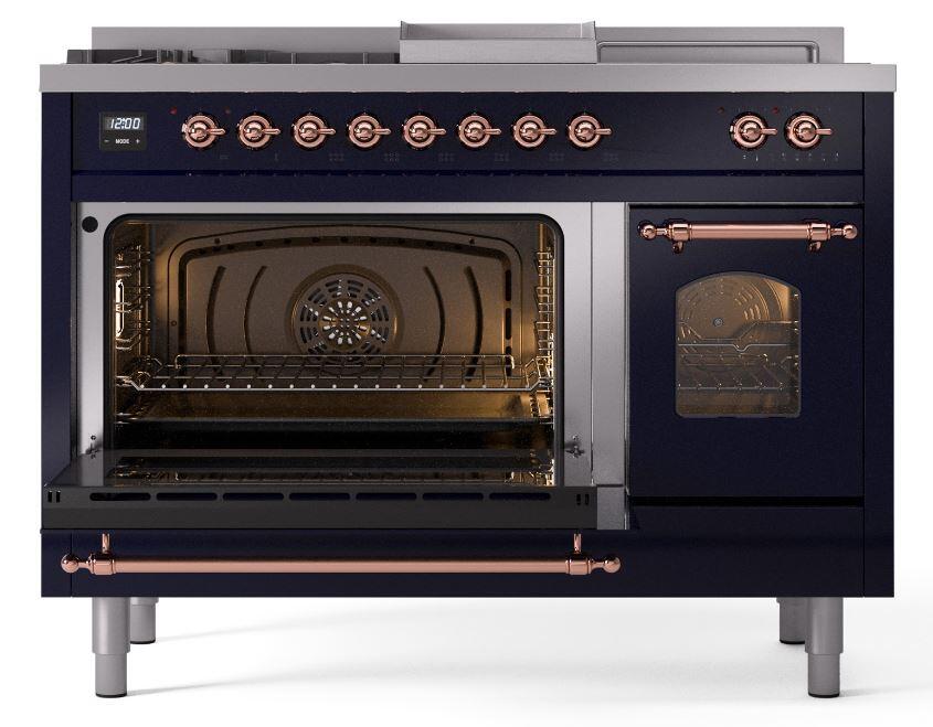 Nostalgie II 48 Inch Dual Fuel Liquid Propane Freestanding Range in Blue with Copper Trim