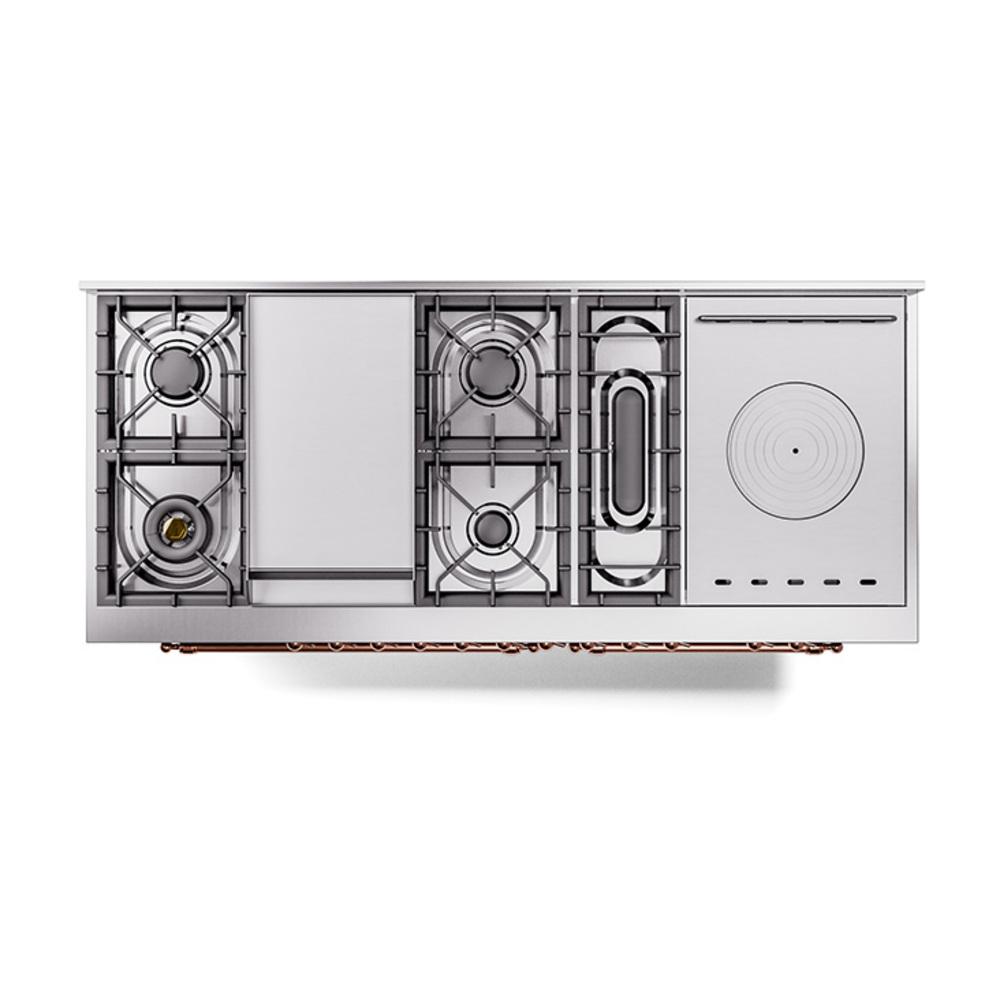 ILVE UN60FSNMPMGPLP Nostalgie II Noblesse 60 inch Dual Fuel Range (7 Sealed Burners + Griddle + French Top, Liquid Propane, Triple Glass Door, Graphite Matte, Copper)