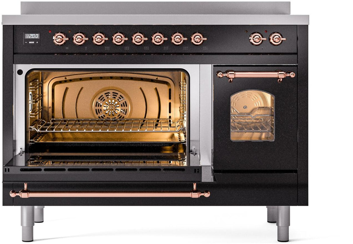 Nostalgie II 48 Inch Electric Freestanding Range in Glossy Black with Copper Trim