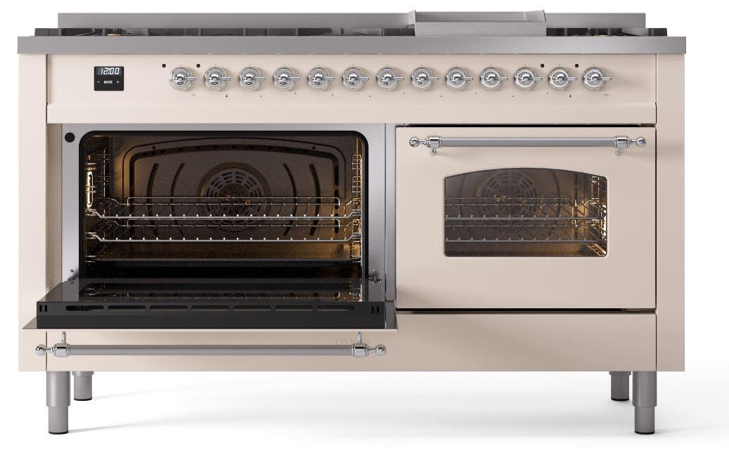 Nostalgie II 60 Inch Dual Fuel Liquid Propane Freestanding Range in Antique White with Chrome Trim