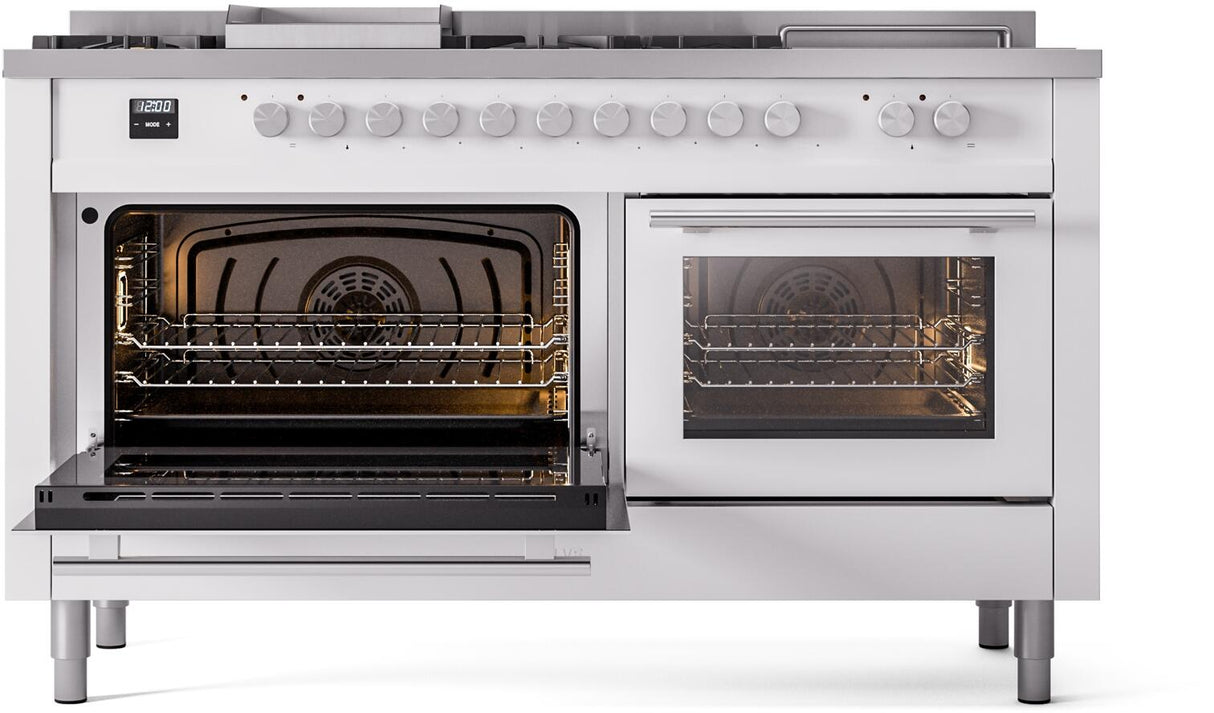 Professional Plus II 60 Inch Dual Fuel Natural Gas Freestanding Range in White with Trim